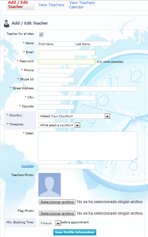 Add or edit teacher form